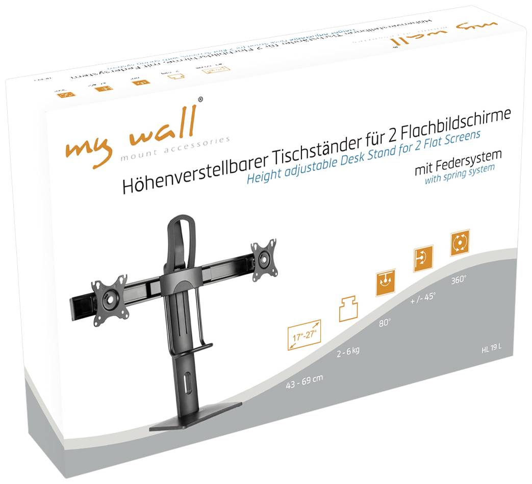 Настінний тримач для монітора My Wall, настільний HL 19 L 1 дисплей 43,2 см (17 дюймів) - 68,6 см (27 дюймів), чорний, поворотний,