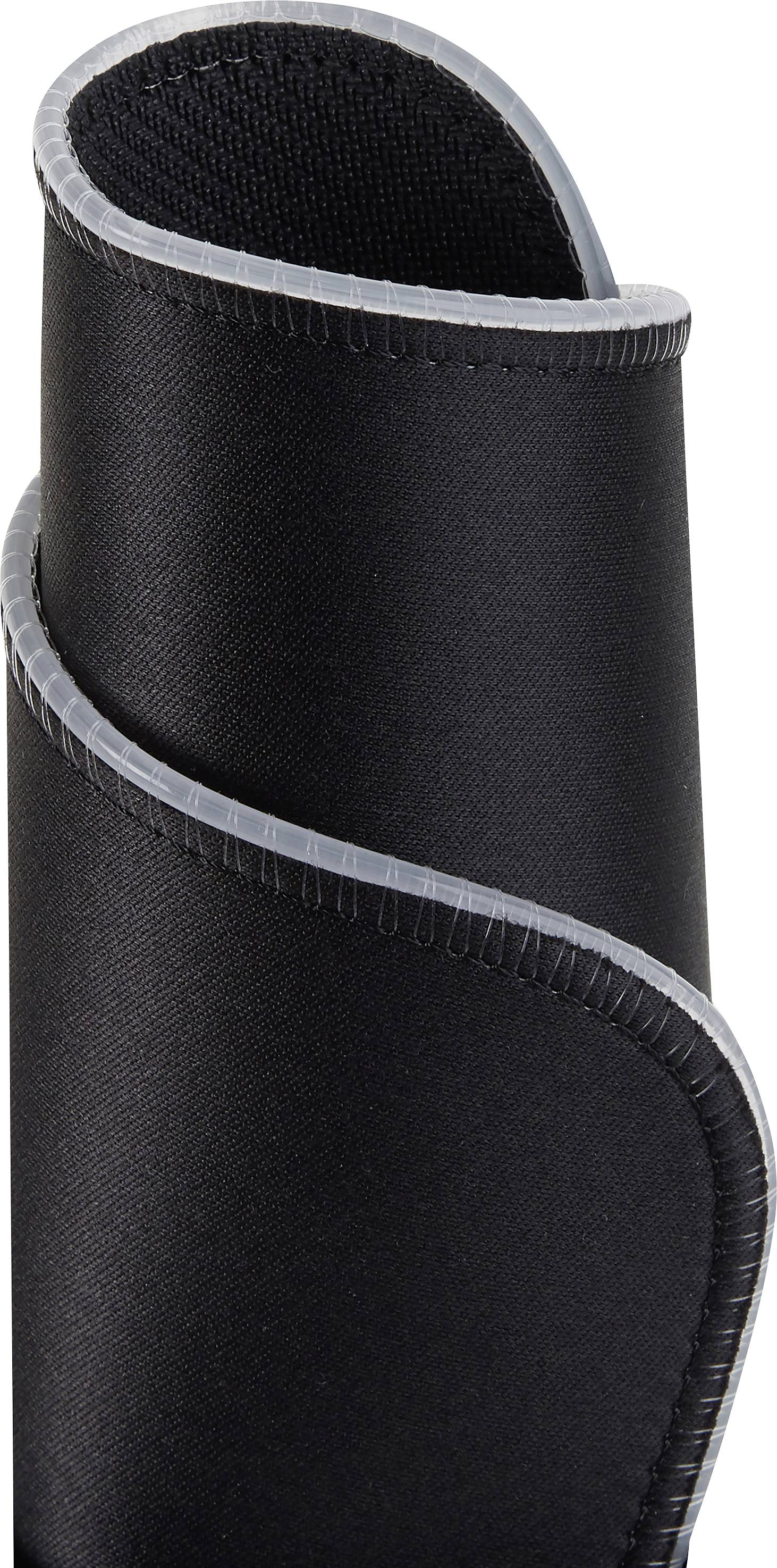 Zwinięta czarna mata z szarą obwódką, oferująca gładką i stabilną powierzchnię.