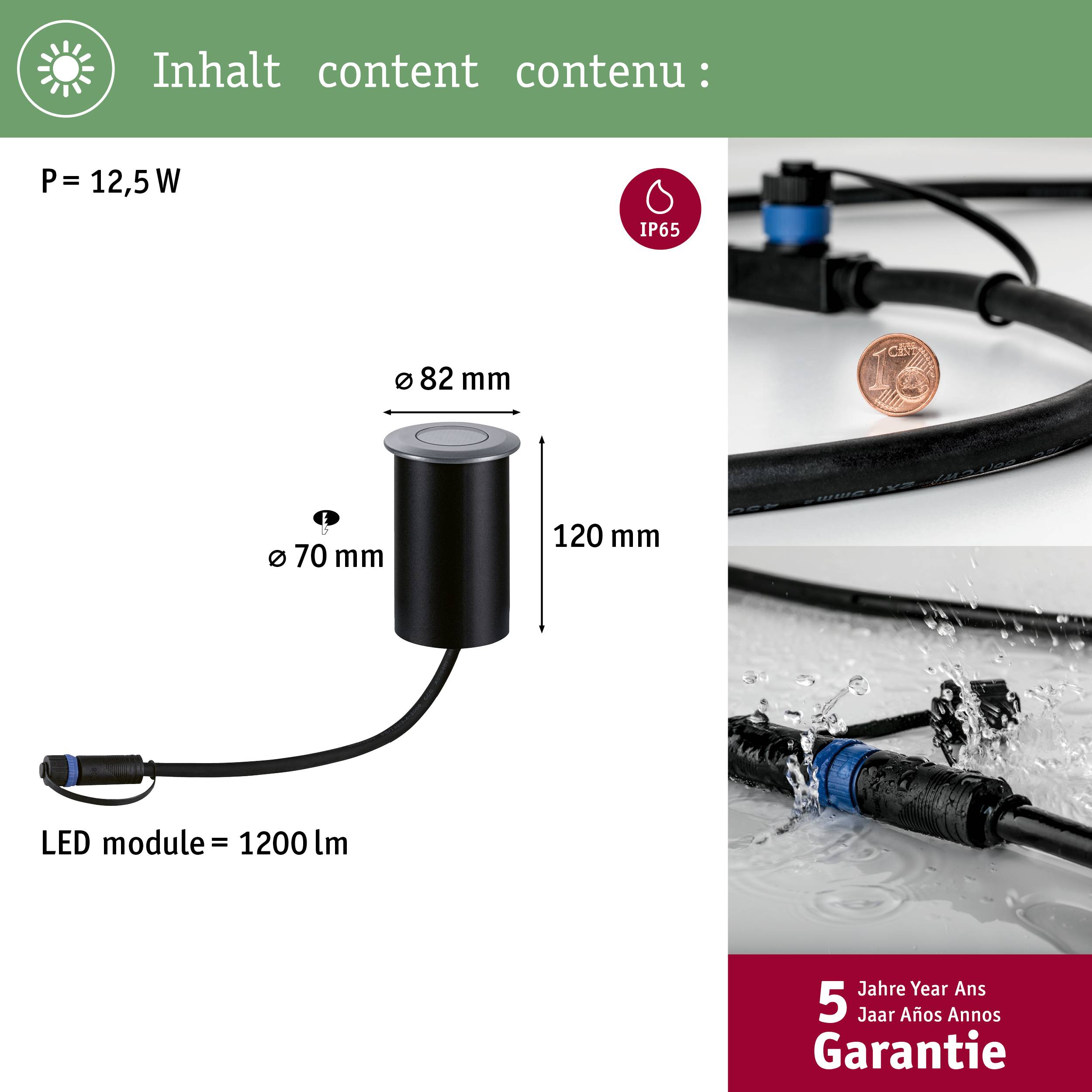 Oprawa LED do wbudowania, 12,5 W, 1200 lm, Ø 82 mm, wysokość 120 mm, spełniająca normę IP65; 5 lat gwarancji wraz z prezentacjami oprawy w zastosowaniu.