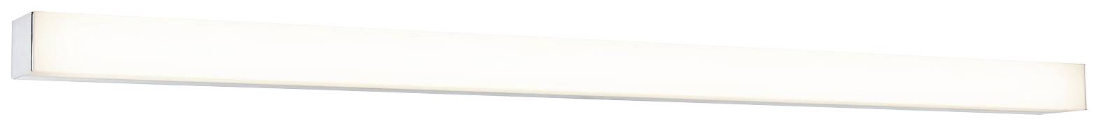 Długi, biało świecący panel LED zamocowany na ścianie, odpowiedni do nowoczesnego oświetlenia wnętrz.