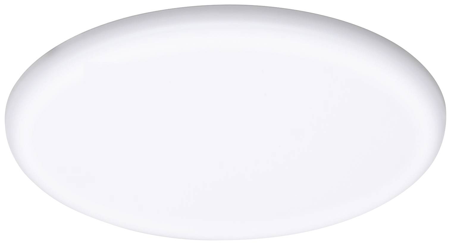 Biała, owalna lampa sufitowa o minimalistycznym designie.