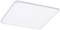 Kwadratowa, płaska, biała lampa sufitowa LED, zamontowana na suficie. Idealna do równomiernego oświetlenia wnętrz.