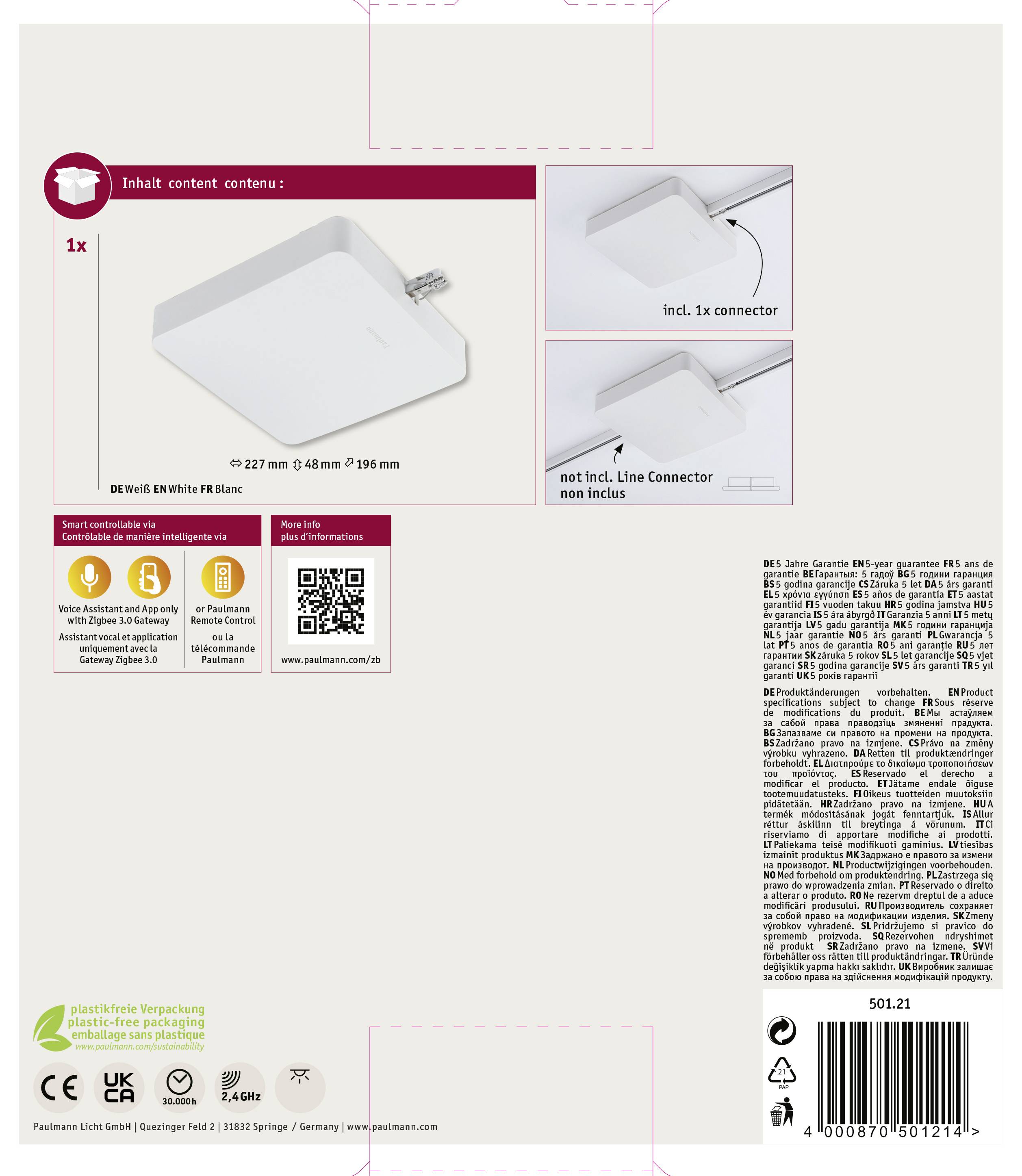 Zawartość: 1x czujnik dymu z wkrętami i kołkami. Wymiary: Ø 227 mm. Zawiera baterię, zgodnie z EN14604:2005/AC:2008.