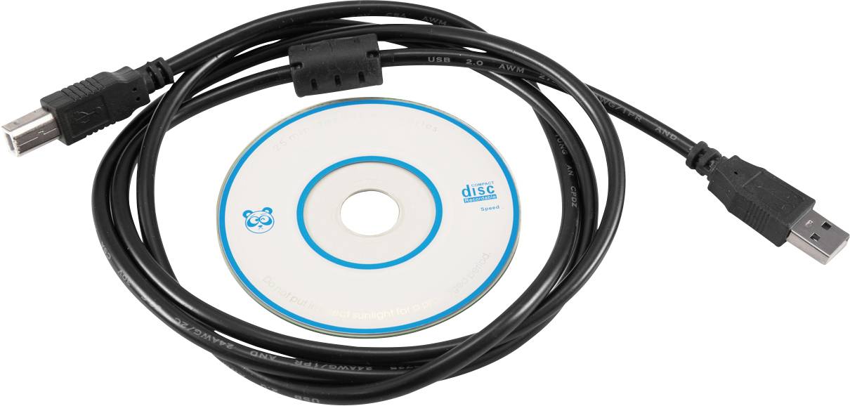 'Kabel USB jest ułożone wokół płyty CD.'