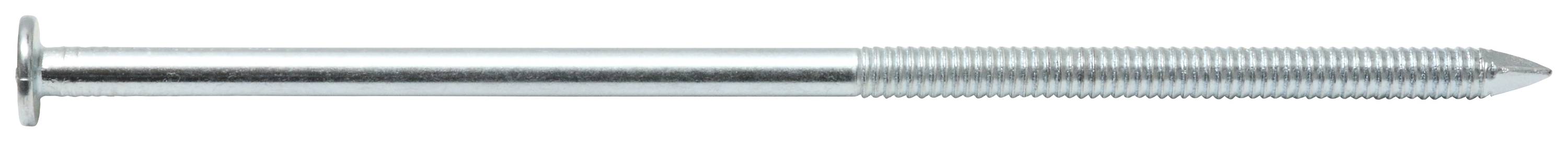 Srebrny, ciągły śrubowy pręt z gwintem i płaską główką, typowy dla zastosowań mocujących w projektach budowlanych.