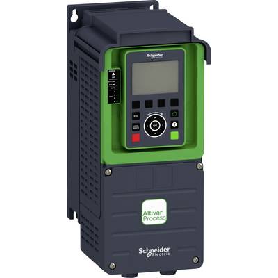 Falownik marki Schneider Electric, model 'Altivar Process', z zielonym obramowaniem wyświetlacza i elementami sterującymi.