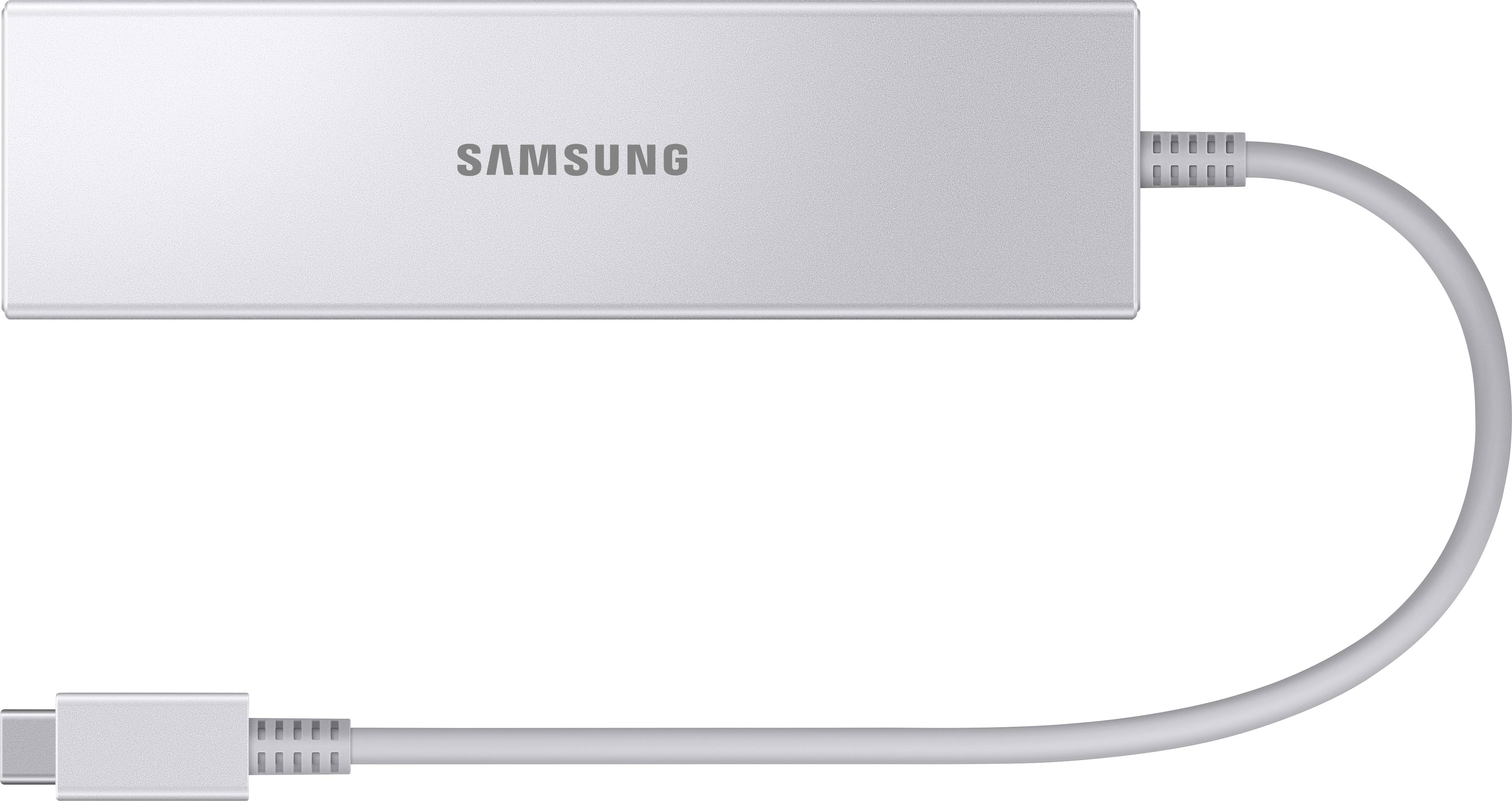 Przenośny dysk SSD Samsung w kolorze srebrnym z złączem USB-C, przeznaczony do przechowywania danych i szybkiego transferu plików.
