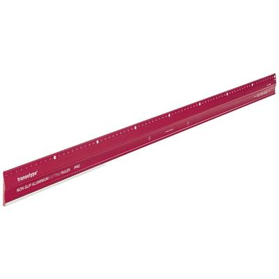 Czerwona, antypoślizgowa aluminiowa linijka firmy 'transotype' o długości 60 cm, z oznaczonymi podziałkami centymetrowymi i milimetrowymi.