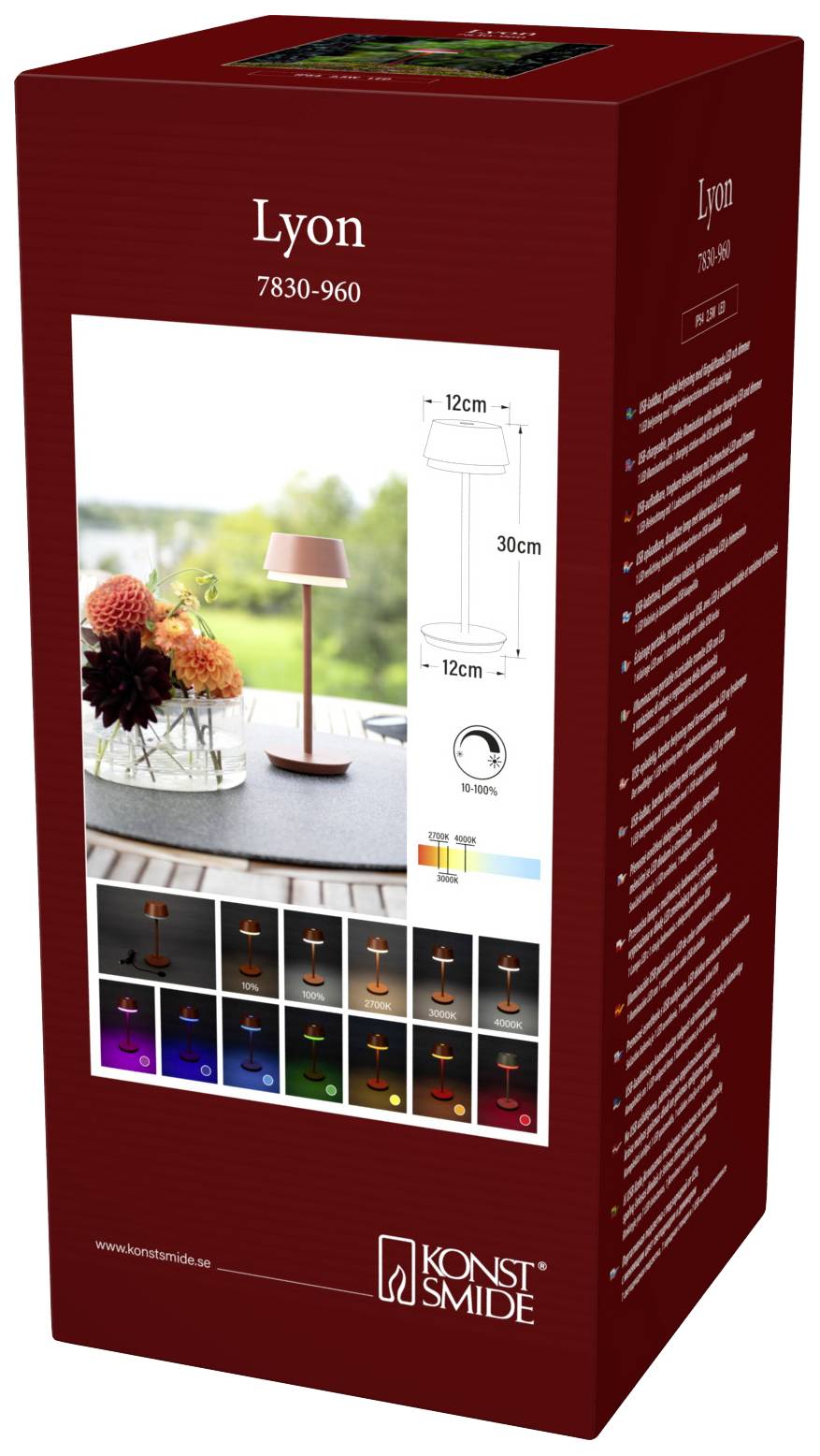 Настільна лампа Konstsmide Lyon 7830-960 зі світлодіодним живленням від батарейок, 2,5 Вт, теплий білий колір, RGB, 120,00 лм