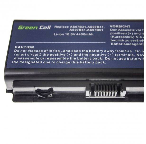 Akumulator 'Green Cell', numer modelu AS07B31, AS07B41, AS07B51, AS07B61. Li-ion 10,8V, 4400mAh. Ostrzeżenie bezpieczeństwa: Unikać zwarć akumulatora.