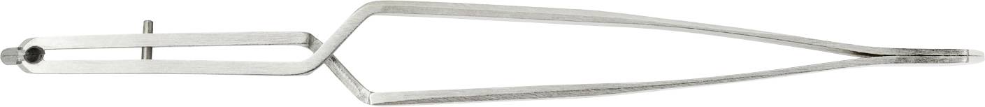 Srebrna pęseta o delikatnym czubku, odpowiednia do precyzyjnych prac, takich jak chwytanie małych obiektów lub włosów.