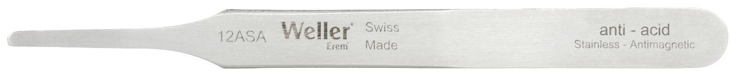 Pęseta metalowa z napisem 'Weller Swiss Made, anti-acid'. Jest delikatna i nadaje się do precyzyjnych prac.