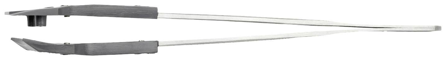 Srebrne szczypce do grilla z czarnymi uchwytami, używane do chwytania potraw podczas grillowania.