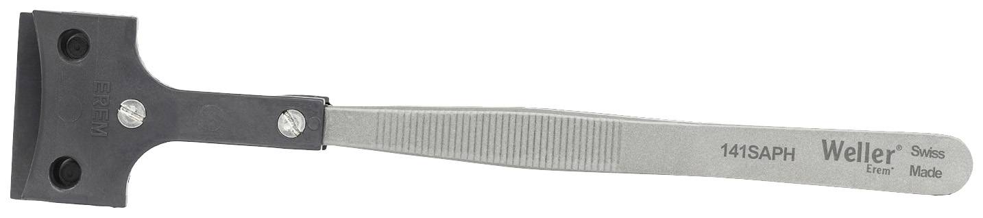 Skrobak Weller z długą, żłobkowaną rączką i czarną głowicą. Odpowiedni do precyzyjnego usuwania punktów lutowniczych.