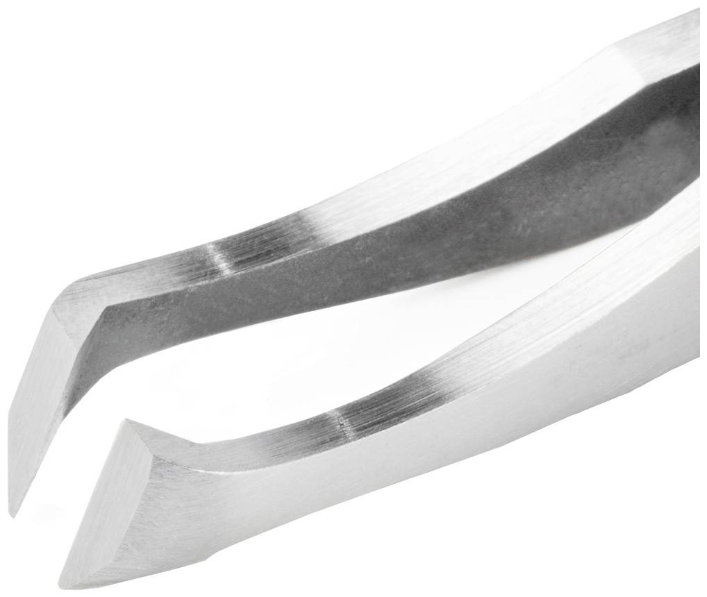 Metalowa pęseta o ostro zakończonych końcówkach, idealna do prac precyzyjnych.