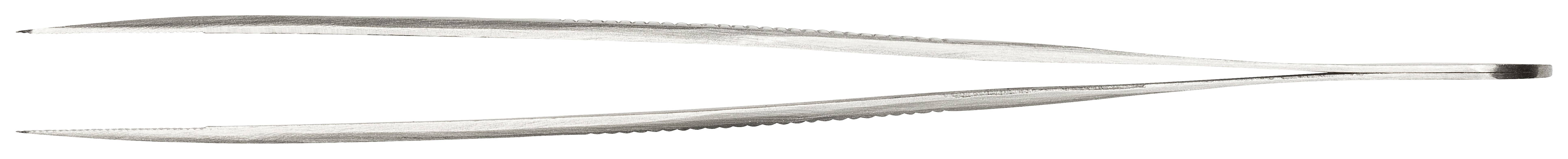 Metalowa pinceta z bardzo precyzyjnym zakończeniem, charakterystyczna dla dokładnych prac wymagających manipulacji małymi obiektami lub wykonywania zabiegów medycznych.
