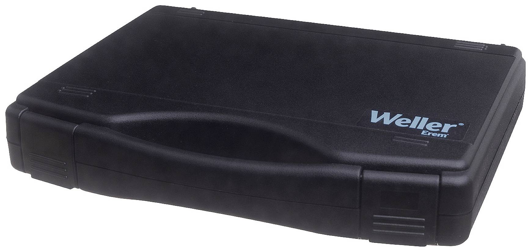 Czarny twardy kufer z napisem 'Weller Ersa', zamknięty i przenośny.