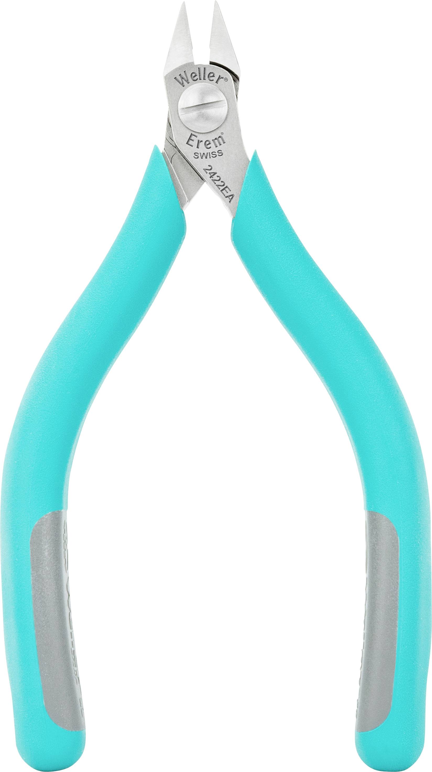 Szczypce z turkusową rękojeścią, odpowiednie do cięcia metalu lub przewodów.