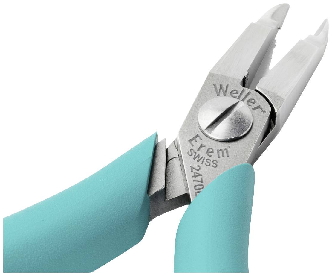 Szczypce z niebieskimi uchwytami i srebrnymi ostrzami tnącymi, odpowiednie do precyzyjnych prac związanych z cięciem.