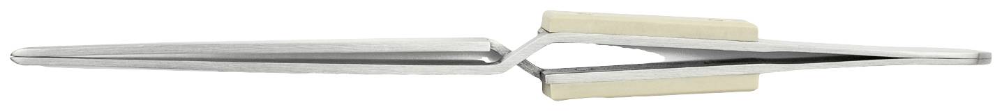 Srebrna pęseta o wyjątkowym, zakrzywionym kształcie, z zamkniętą górną częścią.