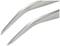 Dwie srebrne, lekko zakrzywione końcówki narzędzia, prawdopodobnie pęsety, na białym tle.