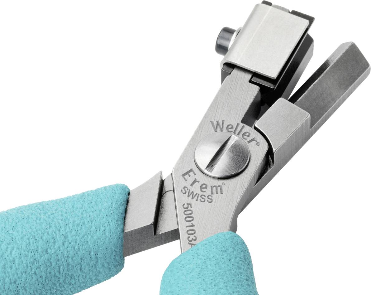 Pęseta tnąca Frem SZF-R, o długości 130 mm, zaprojektowana do precyzyjnego przycinania płytek drukowanych i końcówek elementów, charakteryzuje się dwoma tępymi ostrzami.