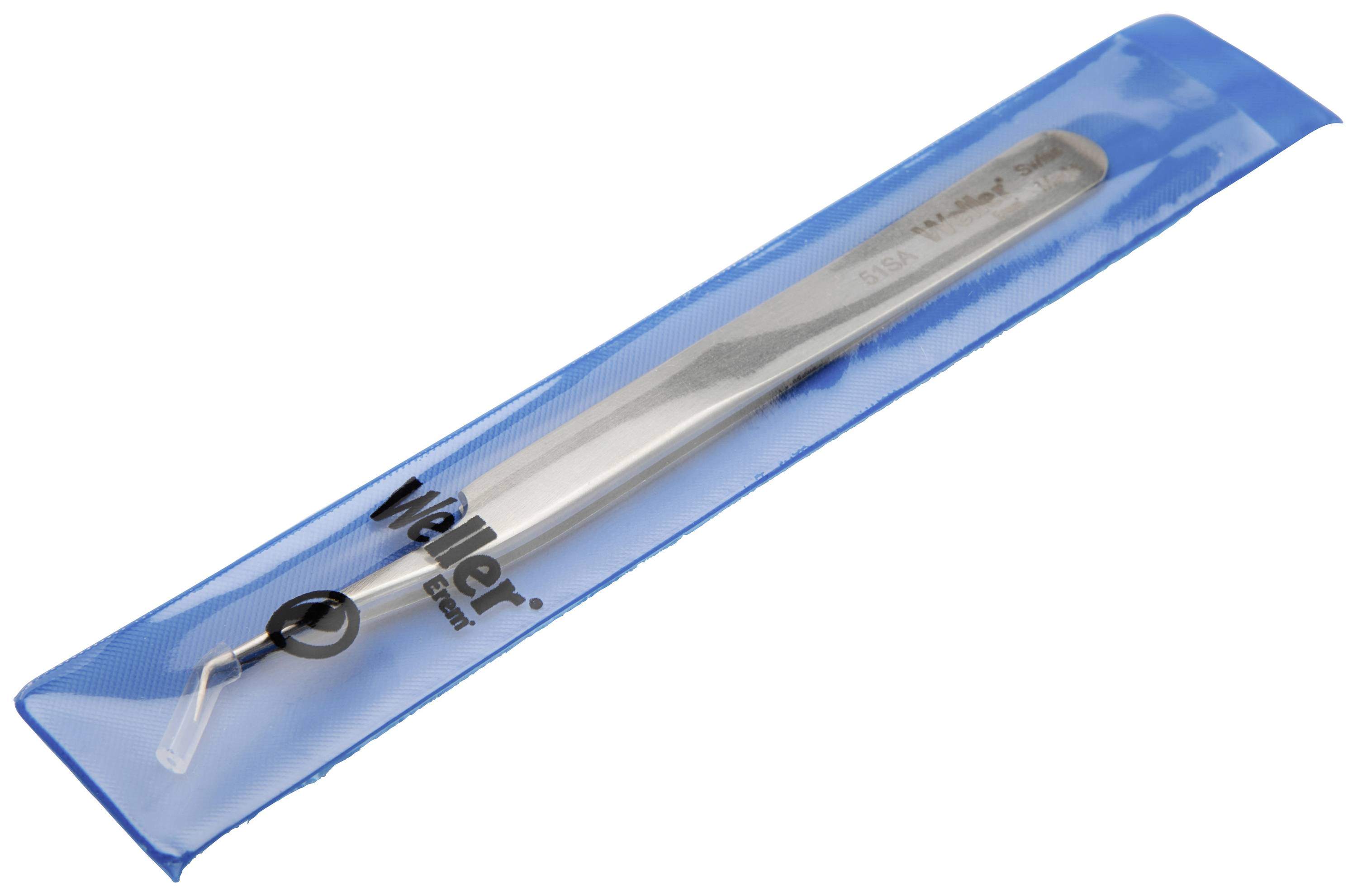 Szczypce lutownicze Weller w niebieskim opakowaniu, odpowiednie do precyzyjnych prac w zastosowaniach elektronicznych.
