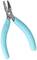 Niebieskie szczypce precyzyjne z metalowymi grotami, odpowiednie do precyzyjnego chwytania i cięcia podczas prac rzemieślniczych lub elektrycznych.