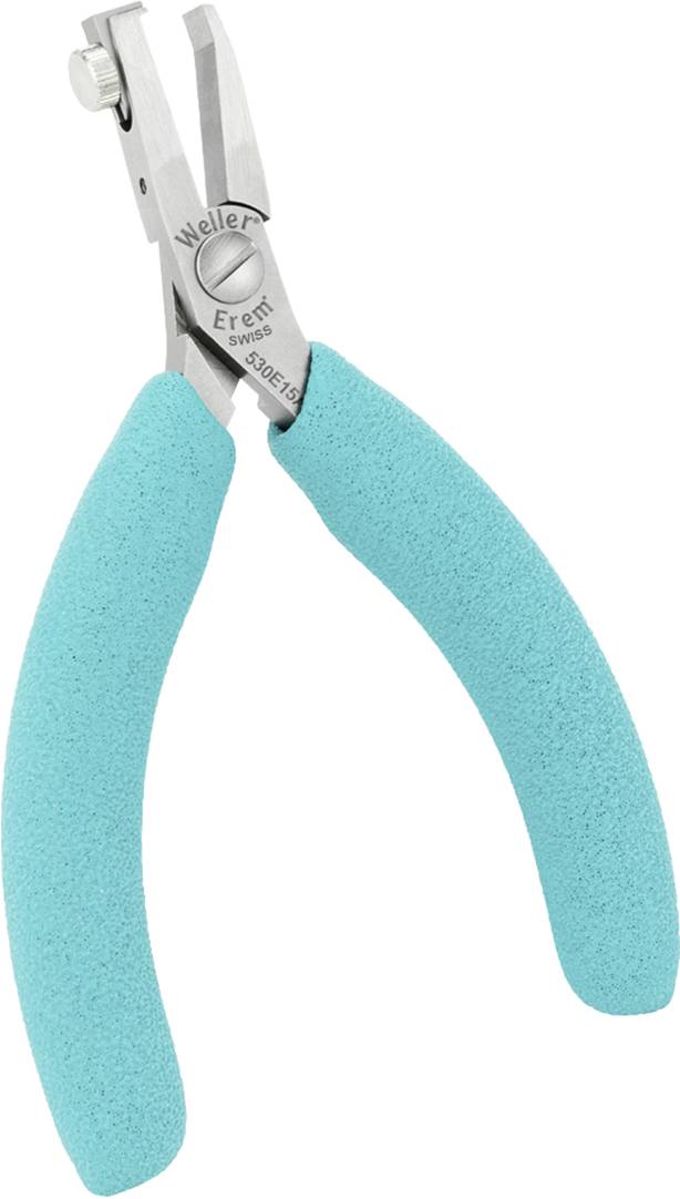 Precyzyjna szczypce z niebieskimi uchwytami, używane do chwytania i cięcia cienkich przewodów podczas prac precyzyjnych.