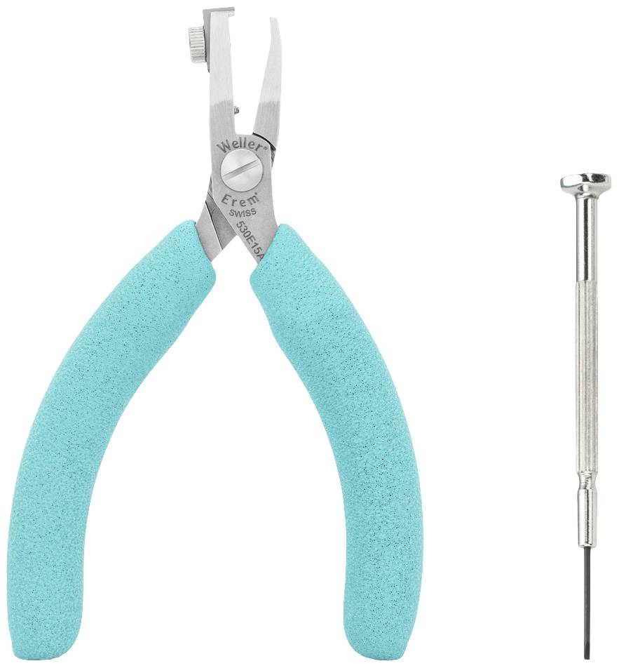 Niebieskie szczypce z żłobionym uchwytem obok eleganckiego wkrętaka.