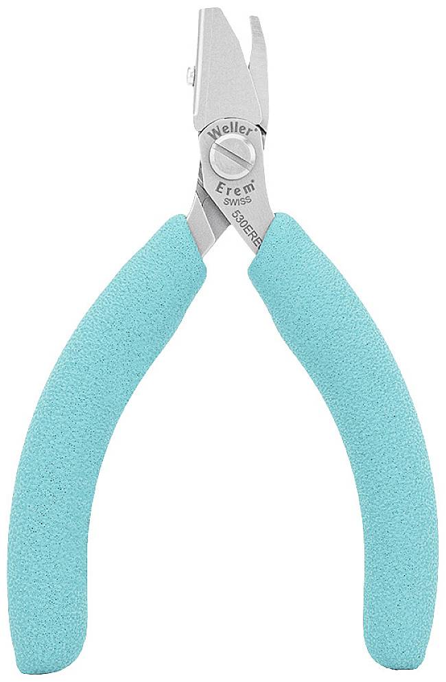 Szczypce z jasnoniebieskimi uchwytami, odpowiednie do cięcia przewodów lub cienkich materiałów.