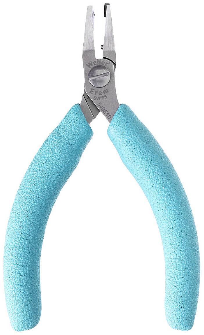 Szczypce z niebieskimi, wyściełanymi uchwytami, odpowiednie do precyzyjnych prac lub wyrobu biżuterii.