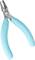 Szczypce z turkusową rękojeścią i metalowymi szczękami, odpowiednie do precyzyjnych prac w elektronice lub produkcji biżuterii.