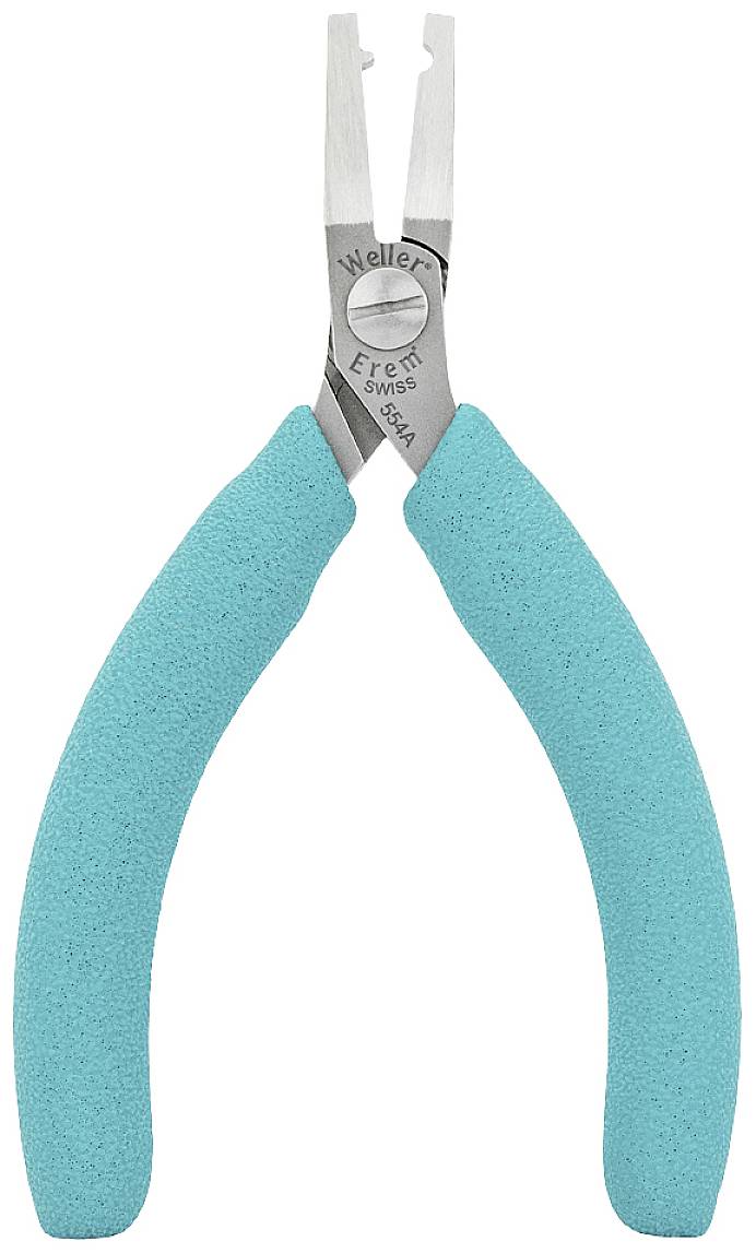 Szczypce z uchwytami w kolorze turkusowym, odpowiednie do precyzyjnych prac, takich jak w elektronice lub mechanice precyzyjnej.