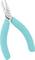 Szczypce z turkusowymi, wyściełanymi uchwytami, odpowiednie do chwytania i zginania przewodów lub innych małych obiektów.