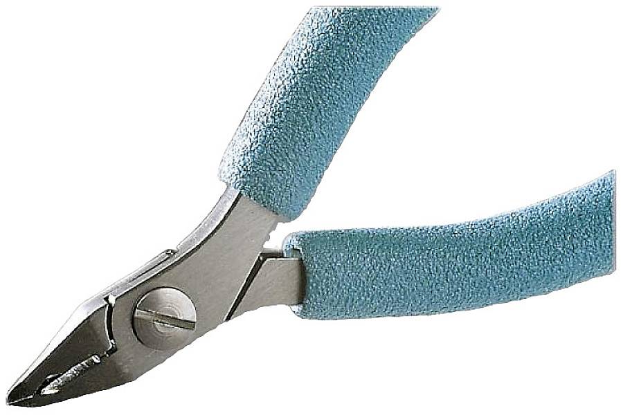 Niebieskie szczypce boczne z izolowanymi uchwytami, odpowiednie do cięcia przewodów i małych elementów metalowych.