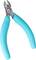 Na ilustracji przedstawiono niebieski obcinacz boczny z gumowanymi rękojeściami, odpowiedni do cięcia drutu i delikatnych materiałów.