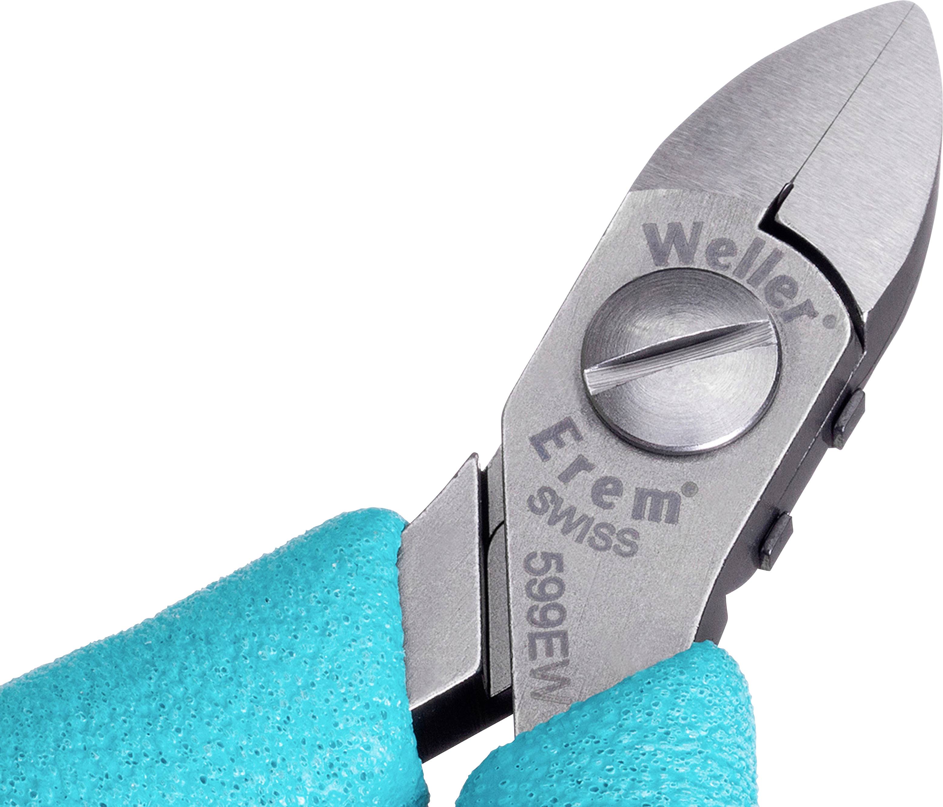 Szczypce z niebieskimi uchwytami z napisem 'Weller Erem SWISS 509EW'.