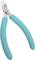 'Obcinaczki boczne z turkusowymi uchwytami i srebrnym ostrzem. Narzędzie do cięcia drutu lub małych elementów metalowych.'