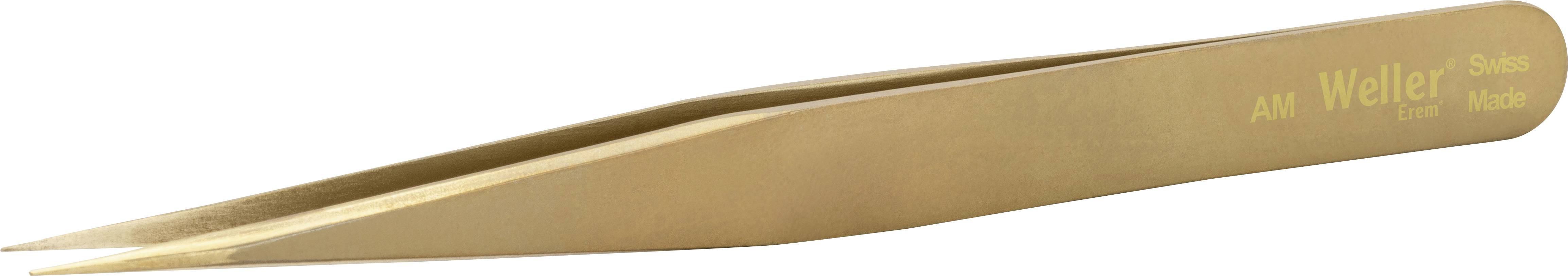 Pęseta metalowa o wąskich końcówkach, przeznaczona do precyzyjnego manipulowania małymi obiektami.