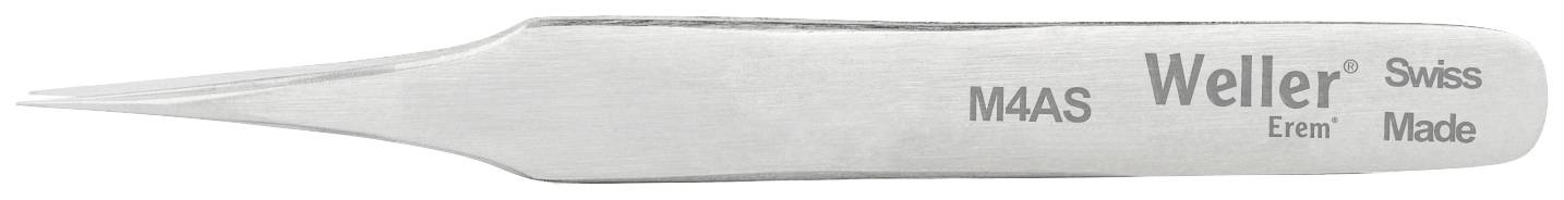 Srebrna pęseta z napisem 'Weller Erem', 'MA45' oraz 'Swiss Made'. Gładka powierzchnia, precyzyjna końcówka.