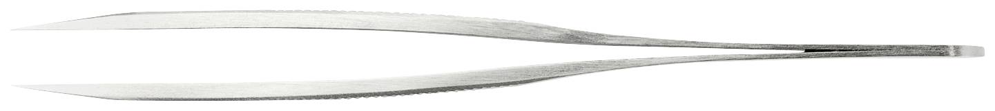 Srebrna pęseta o zwężających się końcówkach na białym tle.