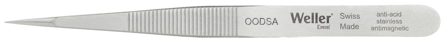 Pęseta o delikatnym czubku, z oznaczeniem 'Weller' i napisem 'Swiss Made'; odpowiednia do precyzyjnych prac.