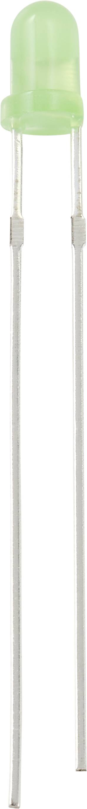 Zielona dioda LED z dwoma przewodami przyłączeniowymi.