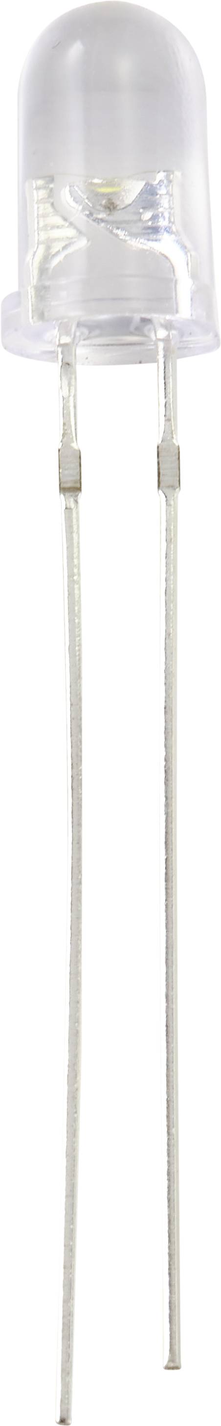 Przezroczysta dioda LED z dwoma metalowymi złączami, odpowiednia do zastosowań w obwodach elektrycznych.