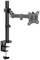 Czarna podstawa monitora z regulowanym ramieniem i zaciskiem do mocowania na biurku. Odpowiednia dla ekranów.