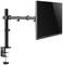 Metalowy, regulowany uchwyt na monitor przymocowany do biurka podtrzymuje płaski ekran. Idealny do ergonomicznych stanowisk pracy.