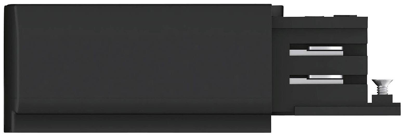 Czarna elektryczna komponenta z wyróżniającymi się metalowymi złączami i śrubą po prawej stronie.