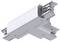 Srebrny element łączący w kształcie litery T do systemu szynowego, umożliwiający połączenie trzech odcinków szyn pod kątem 90 stopni.
