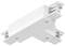 Biały, krzyżowy element mocujący do sufitu przeznaczony do systemów szynowych, umożliwiający podłączenie wielu szyn prądowych w czterech kierunkach do instalacji oświetleniowych.